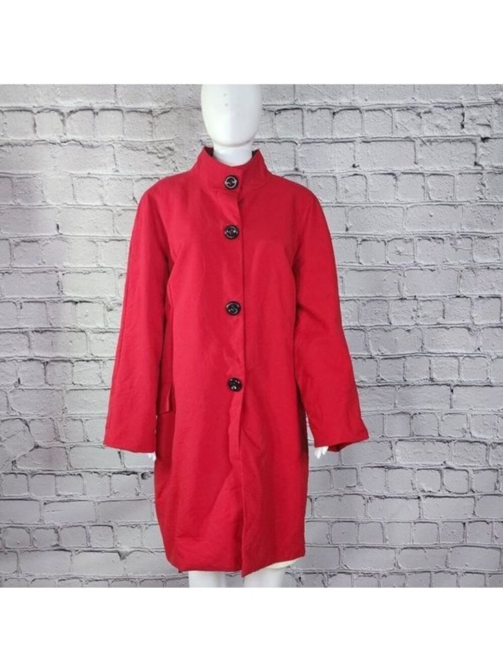 Anne Klein 100% Cotton Womens Red Button-Up Coat 3X